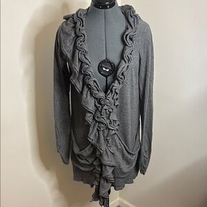 Anthropologie Moth Gray Ruffled Women's Sweater size L
